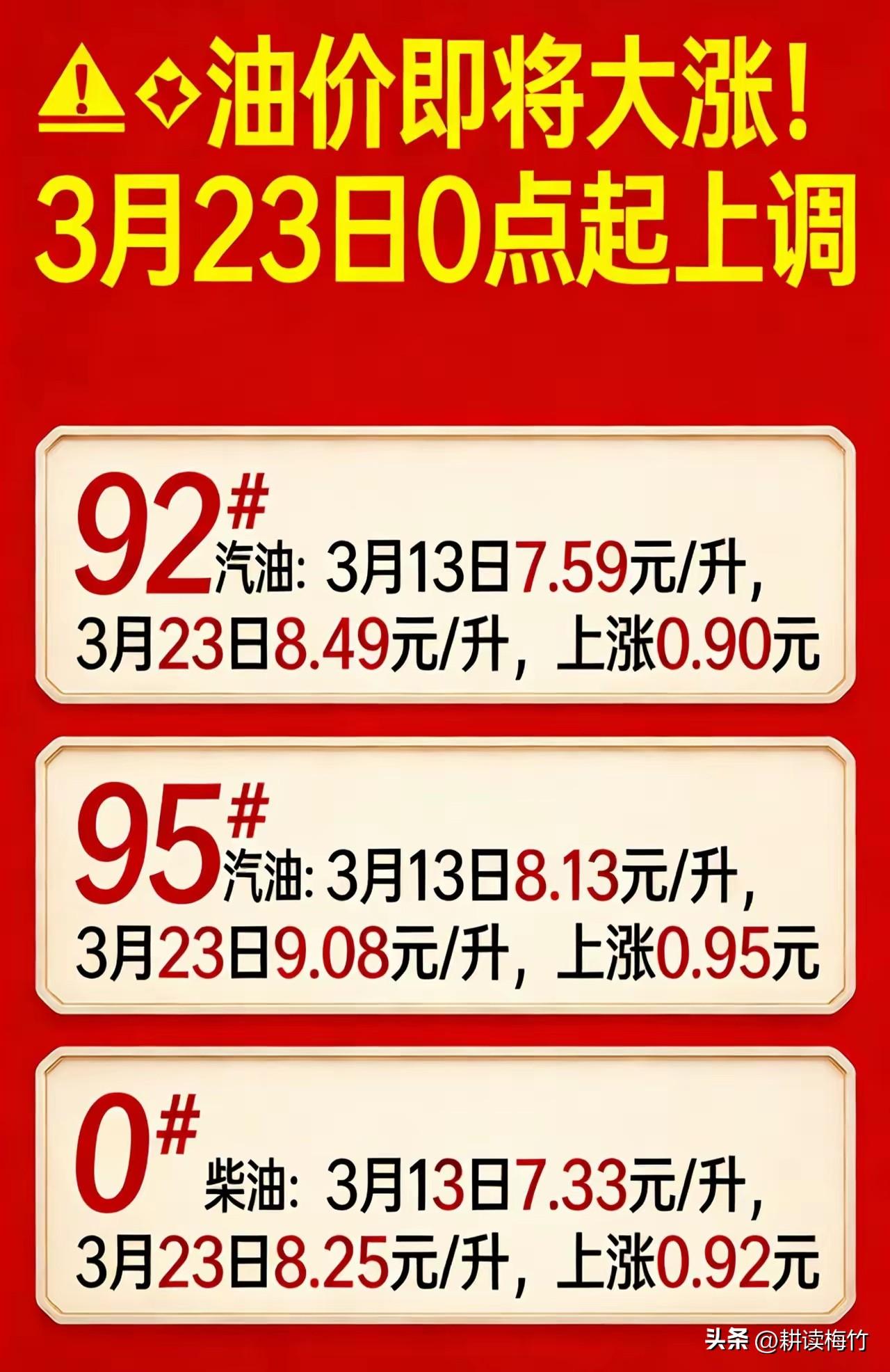 还让不让人活？油价还要涨？

网传3.23日油价又要涨一波，而且涨幅还不小，真这