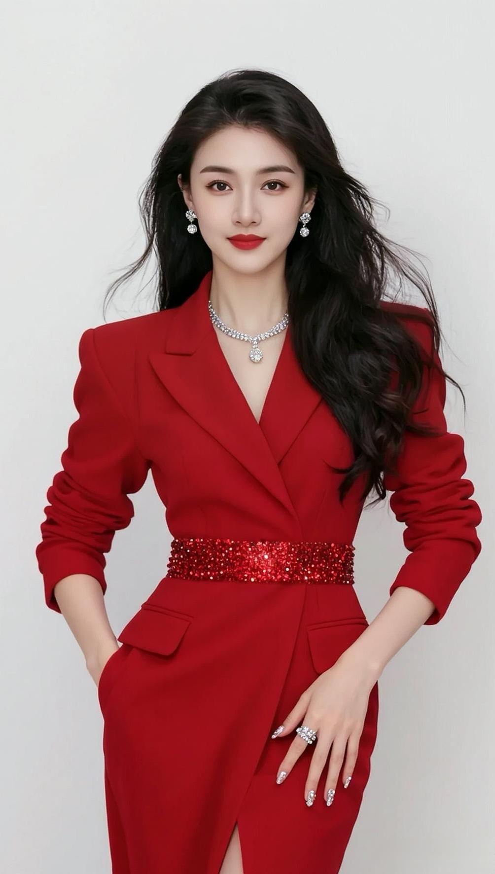 抖音ai创作 笑看风云 红色西装 正装控 173cm的冰小冰
