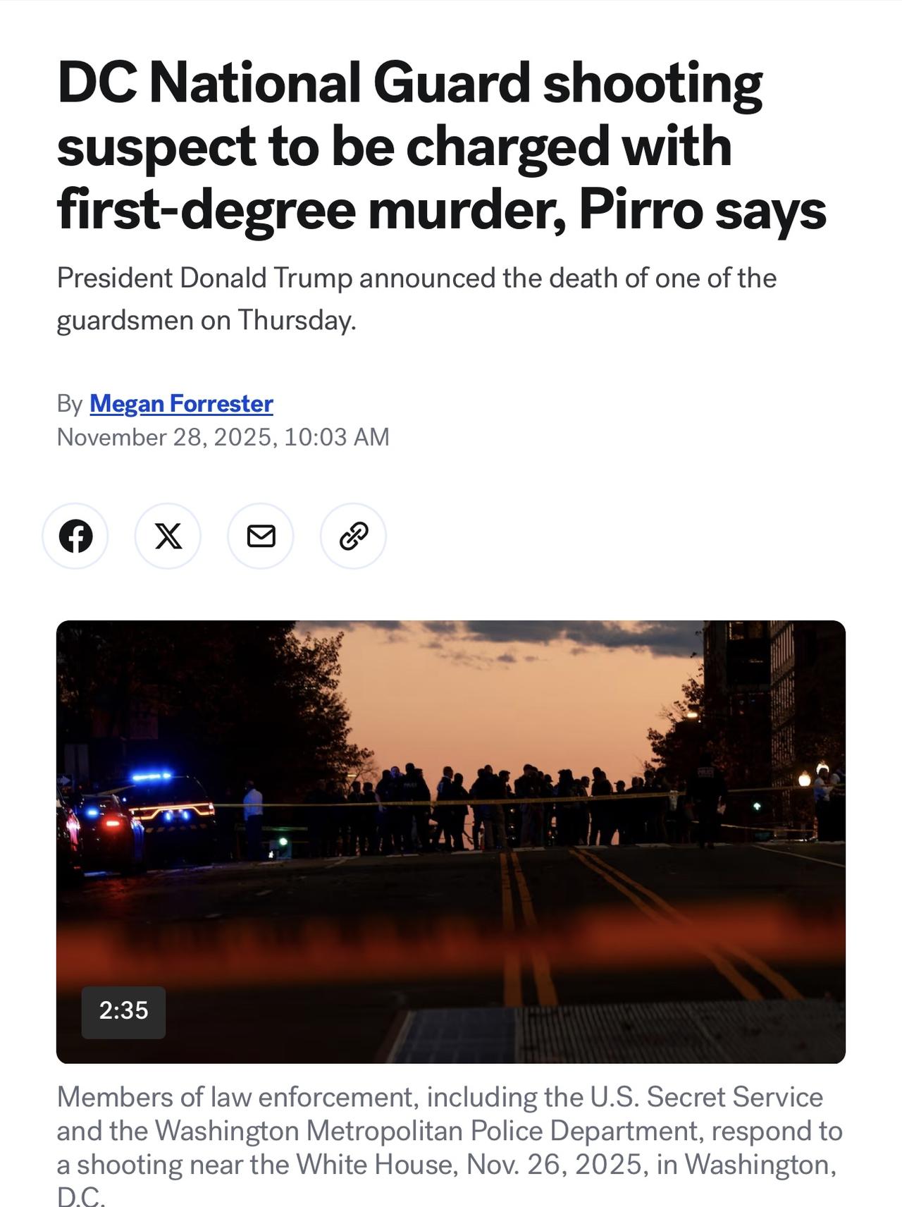 美国哥伦比亚特区检察官珍妮·皮罗表示，在特朗普总统宣布其中一名受害者死亡后，涉嫌