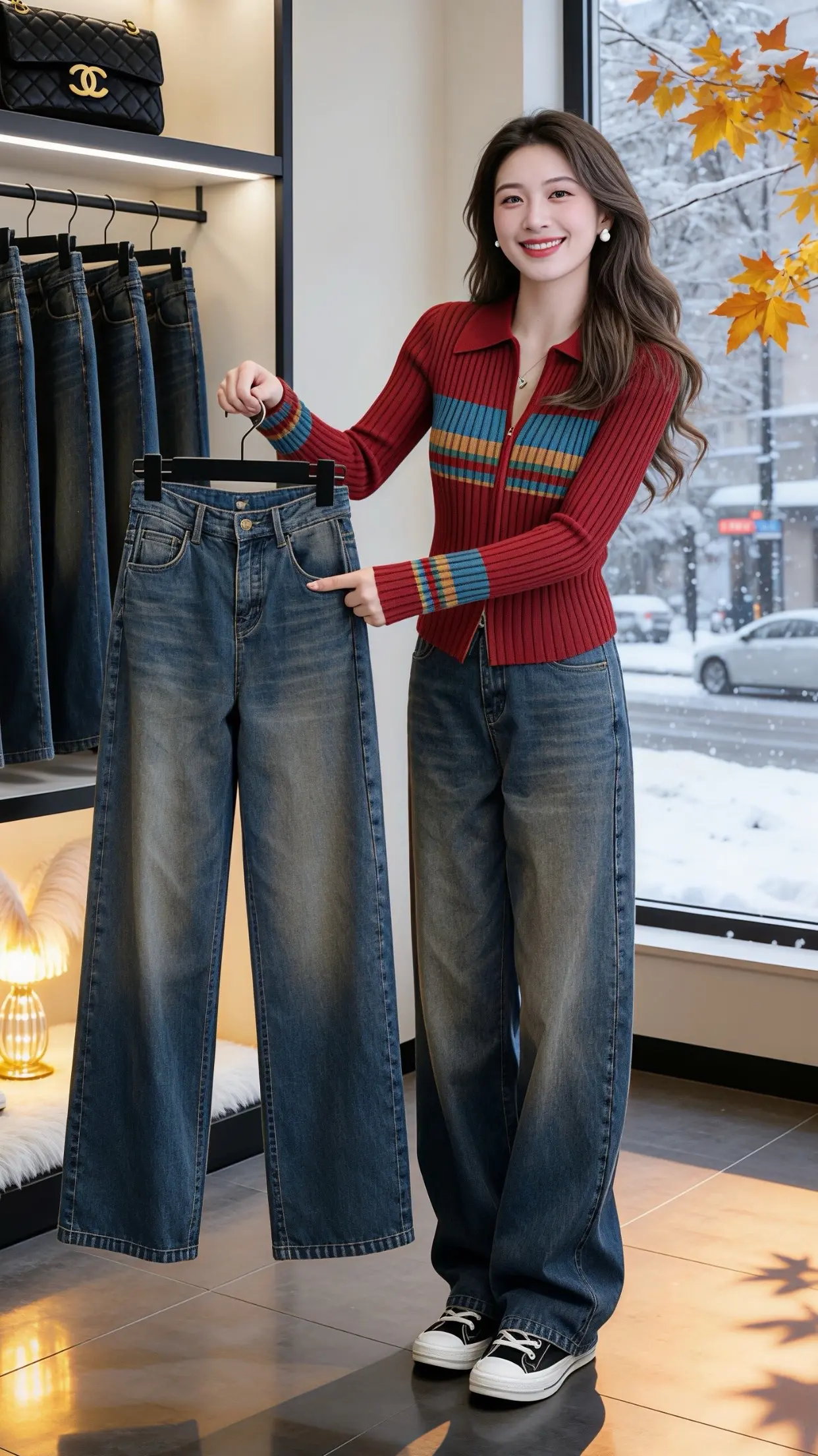 穿出自己的风格 春款上新 过年氛围提前搞起来了 阔腿牛仔裤 显瘦穿搭