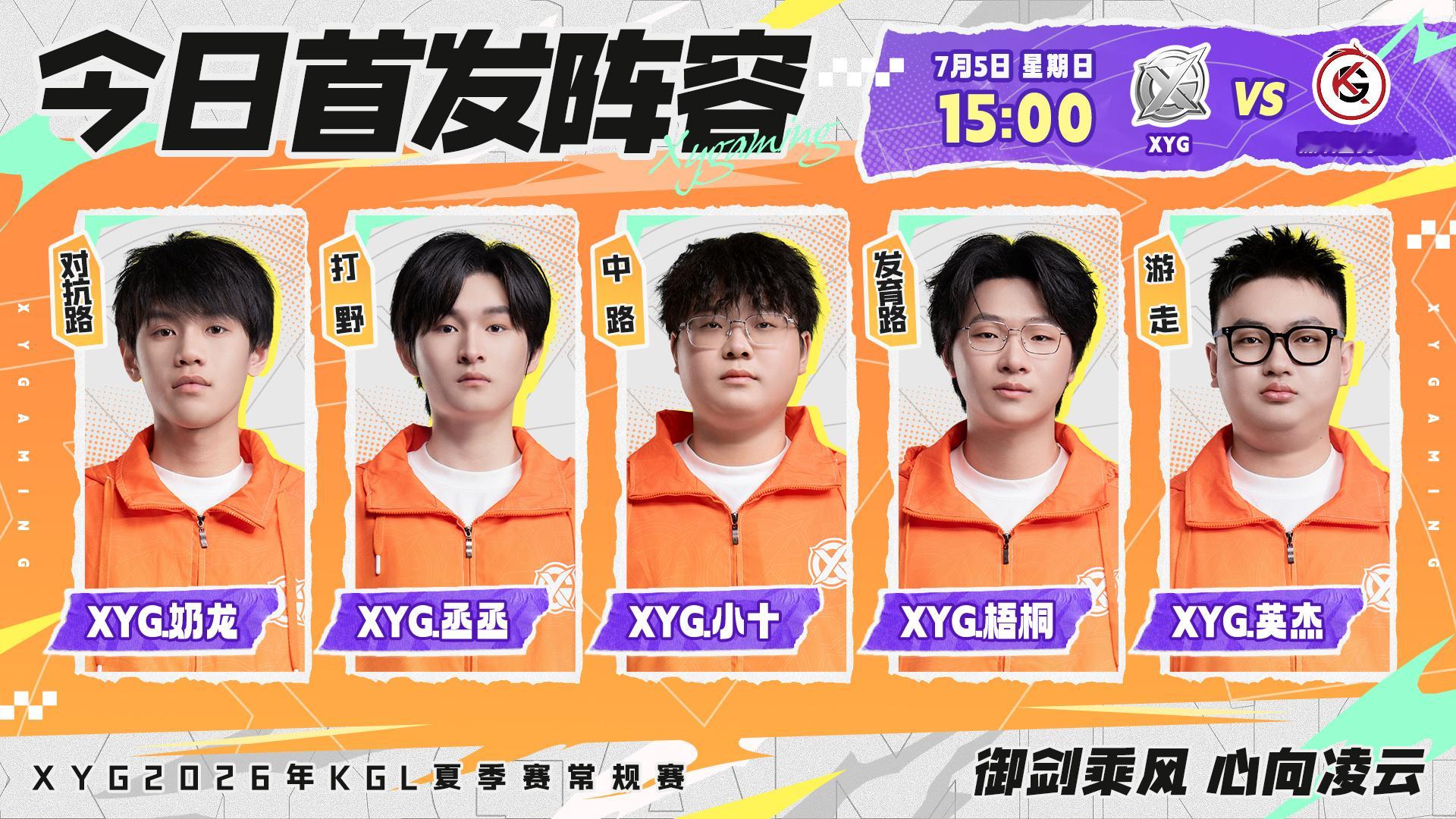 XYG电子竞技俱乐部 2026年K甲夏季赛常规赛第一轮第五场【7月5日 首发名单