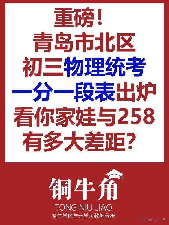 青岛市北区初三物理一分一段表出炉，看你家娃与258有多大差距？