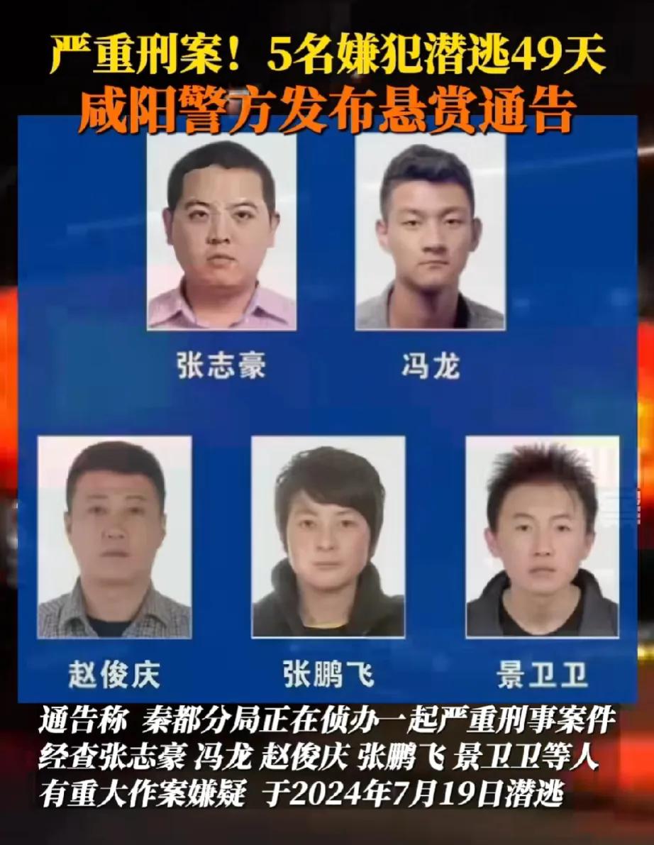 大动作！陕西咸阳发生严重刑案5人被悬赏。

9月5日，咸阳警方发布通告悬赏5名嫌