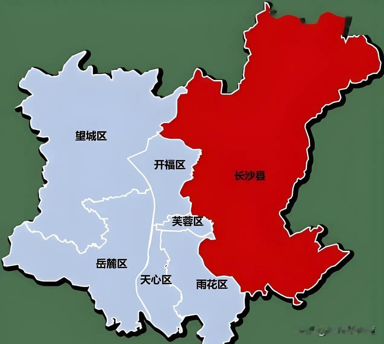 如果长沙县改区，那么长沙城市版图将会成倍增长！
长沙县的县域面积差不多和长沙内五