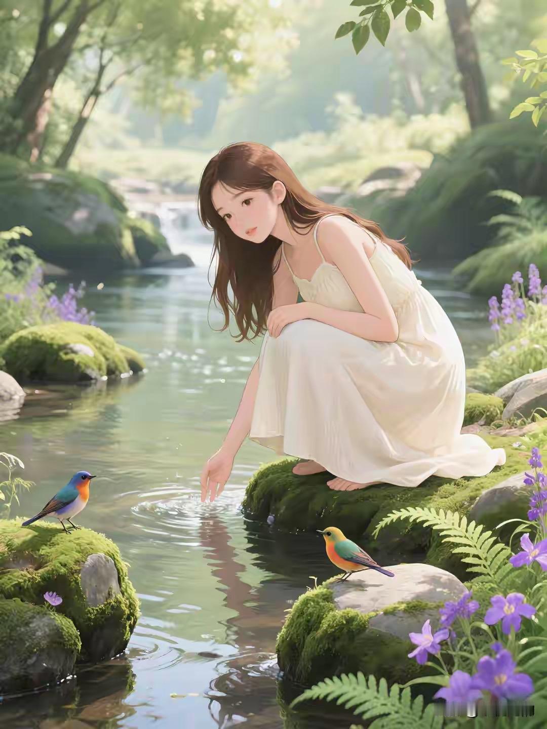 花开满院春色闹，
月好全家夏夜凉。
横批：《春色与夏夜》