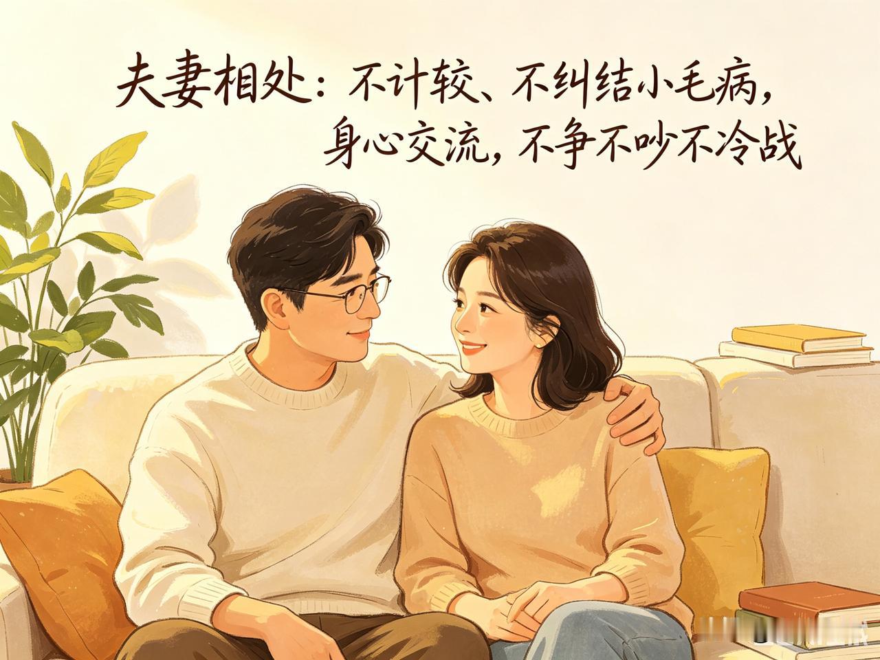 夫妻相处，不计较、不纠结小毛病，身心交流，不争不吵不冷战。