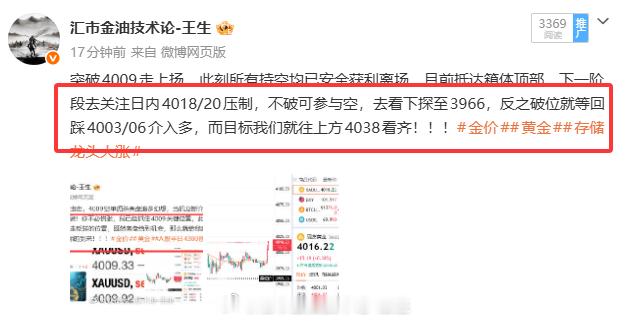提前走出上破，抵达4033走震荡，此刻已经提前走出我们布局多单目标，此刻已经几乎