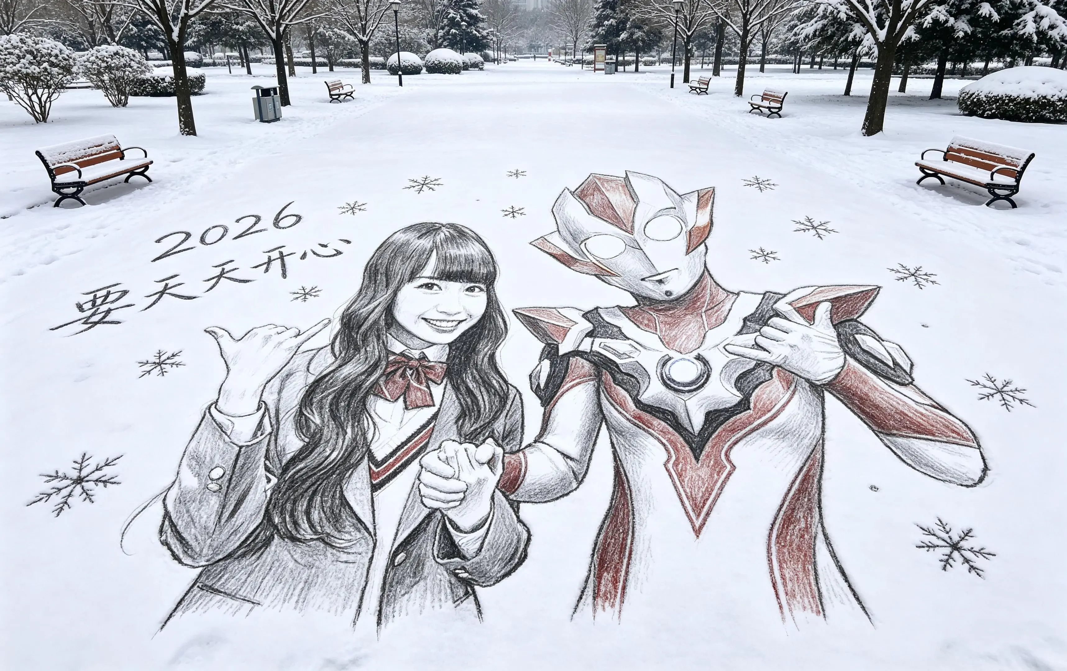雪地素描自画像 奥特曼儿童动画片