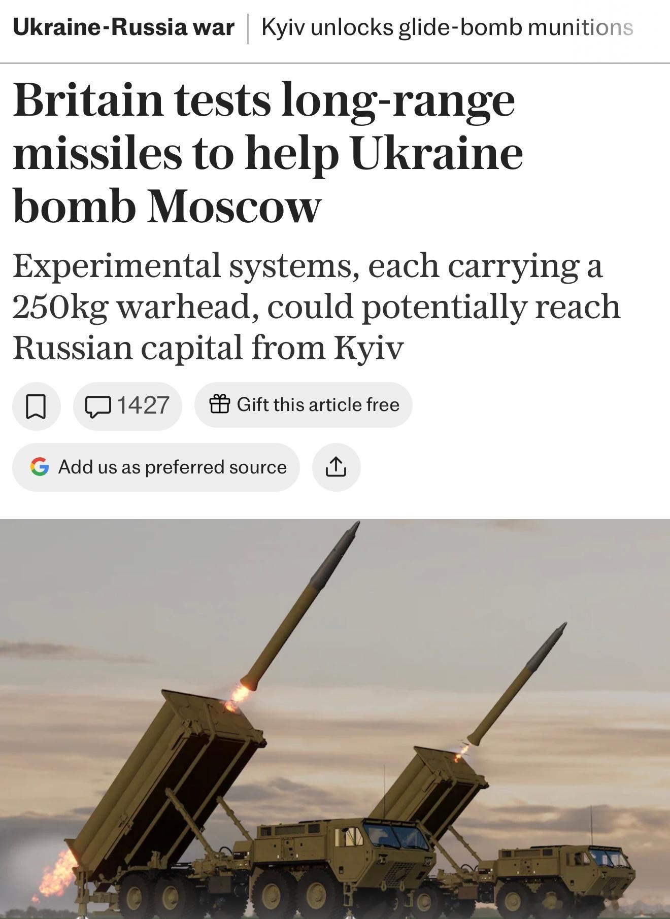 《The Telegraph》報導：英國正在測試新型遠程導彈，用於支援Armed