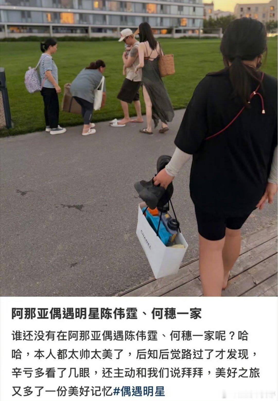 看见有网友偶遇何穗陈伟霆带孩子何穗不愧是超模模糊的背影也能看出身材好绝全阿那亚都