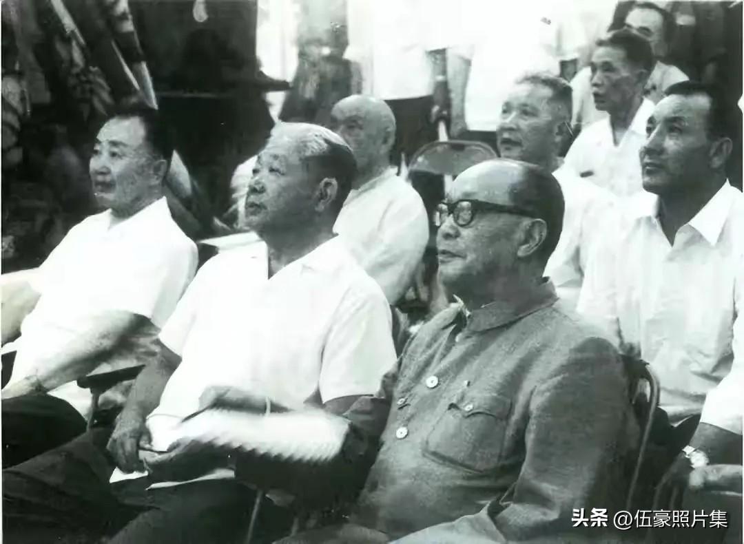 上世纪七十年代，陈锡联将军（前排中）与乌兰夫（前排右一）等出席会议时的照片。在1