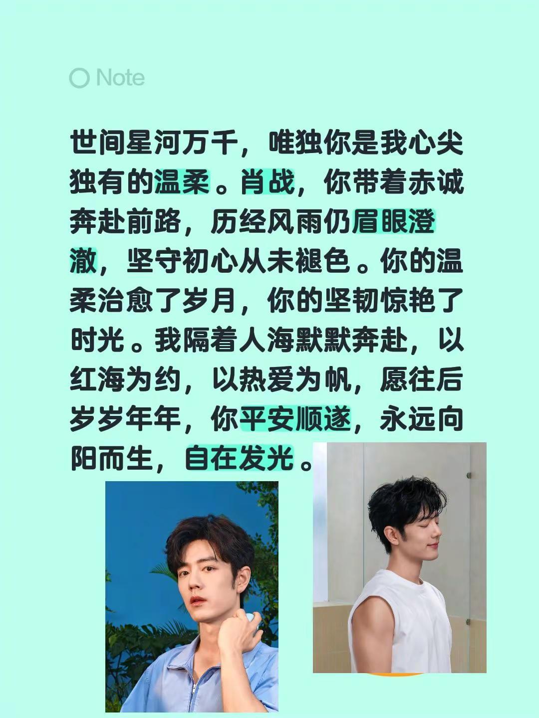 世间星河万千，唯独你是我心尖独有的温柔。肖战，你带着赤诚奔赴前路，历经风雨仍眉眼