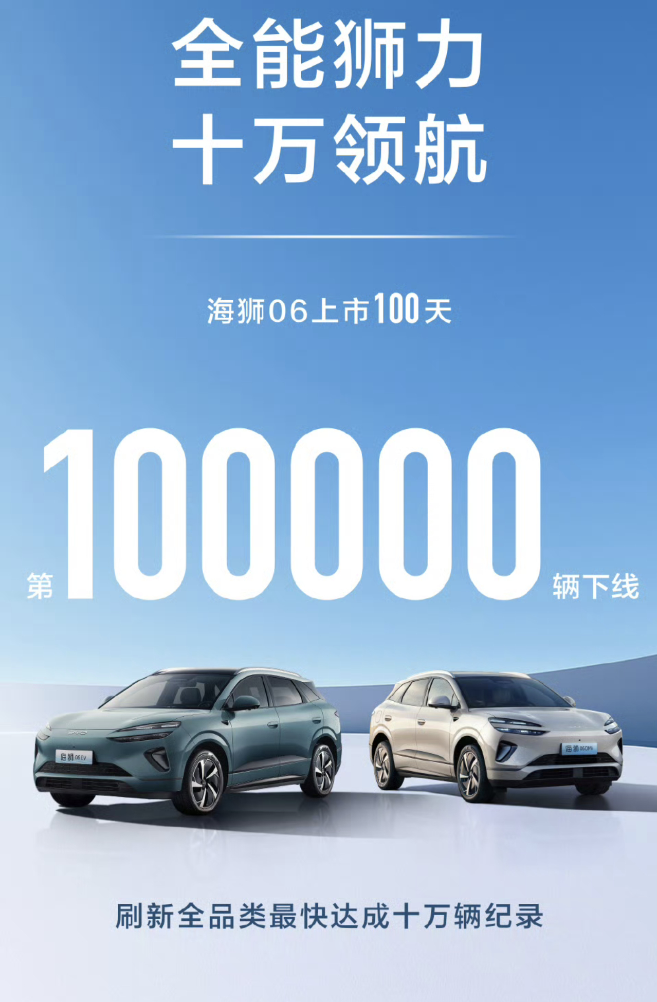 比亚迪海狮06突破10万辆，只用了100天，直接刷新了全品类最快达成10万辆销量