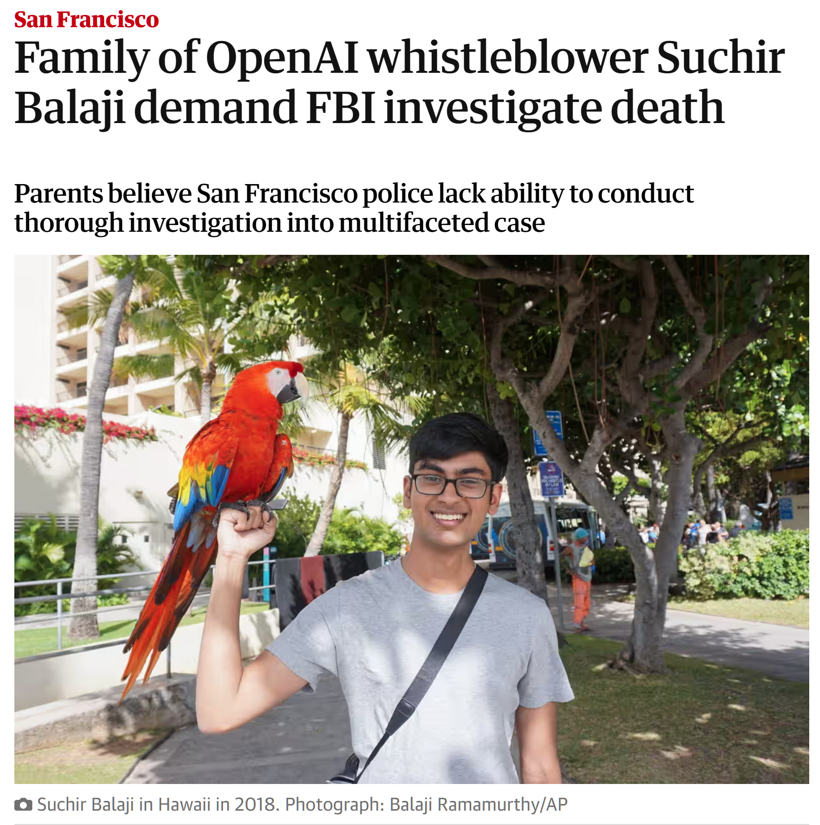 OpenAI 泄密者 Suchir Balaji 的家人要求 FBI 调查其死亡