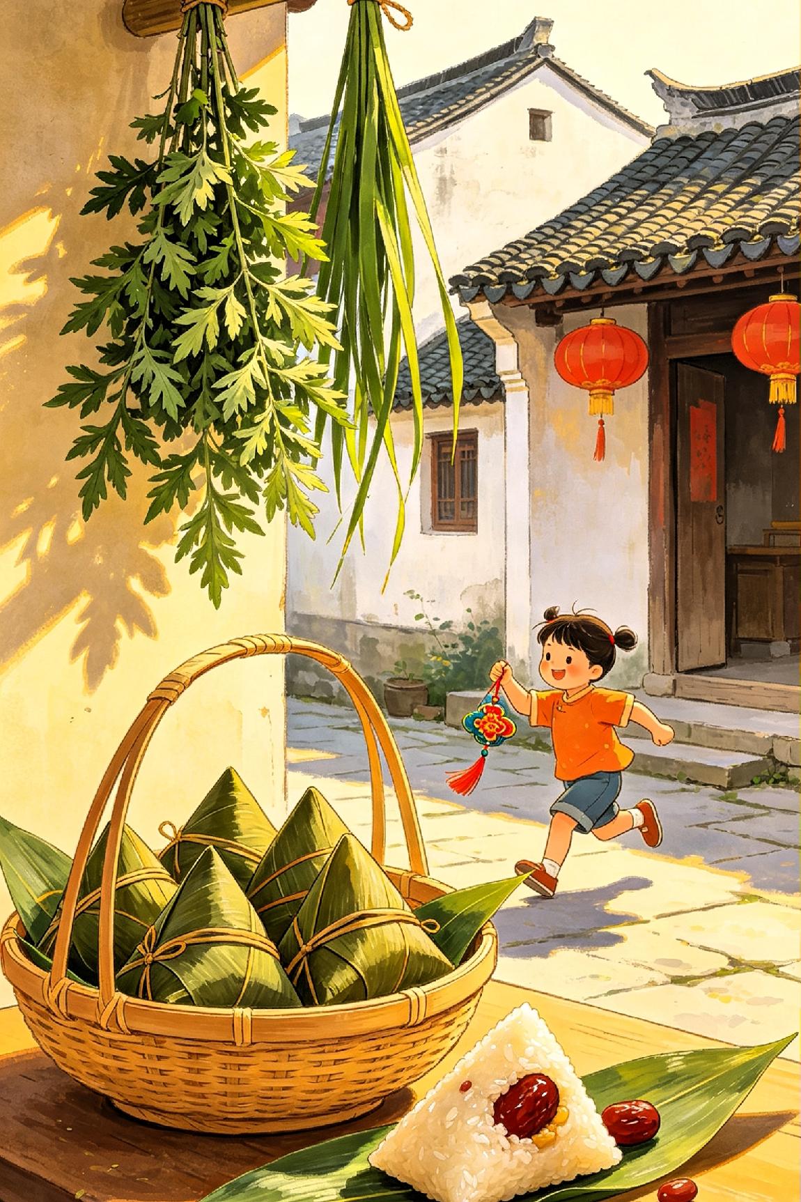 端午安康（七律）

 
榴花灼艳映端阳，户户蒲艾挂画堂。

浅浸香醪驱瘴气，轻缠