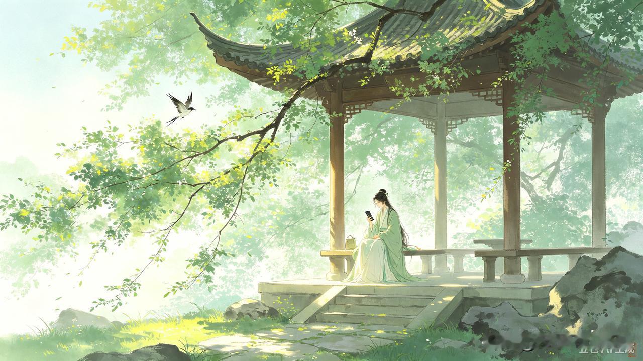 鹧鸪天·坐亭观鸟
闲坐凉亭懒敲钟，
忽闻枝上鸟争鸣。
翻机揽景欲留照，
竟向高飞