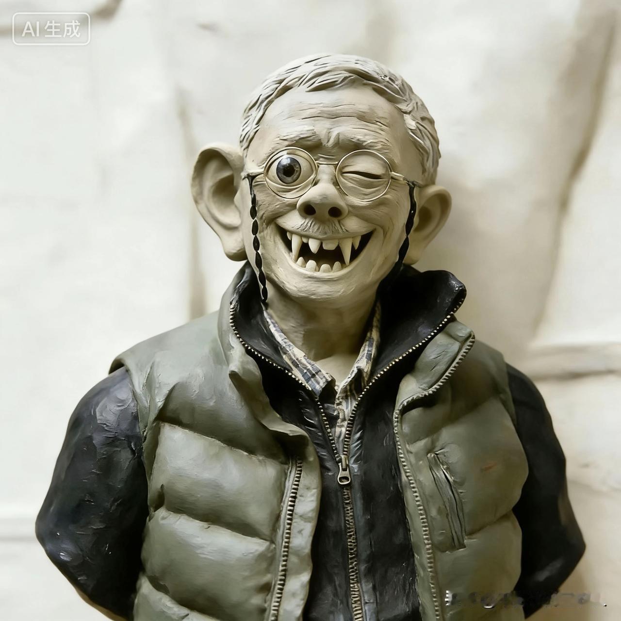 有深谙田教授美学精髓的匿名人士，为清美院田世信教授设计了两尊雕像。网友看了皆称神