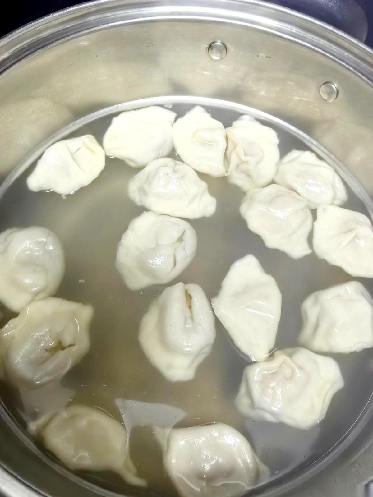 一锅滚水，半锅浑汤。
热气腾腾的厨房里，就剩我对着灶台发蒙。羊肉馅儿的速冻饺子，