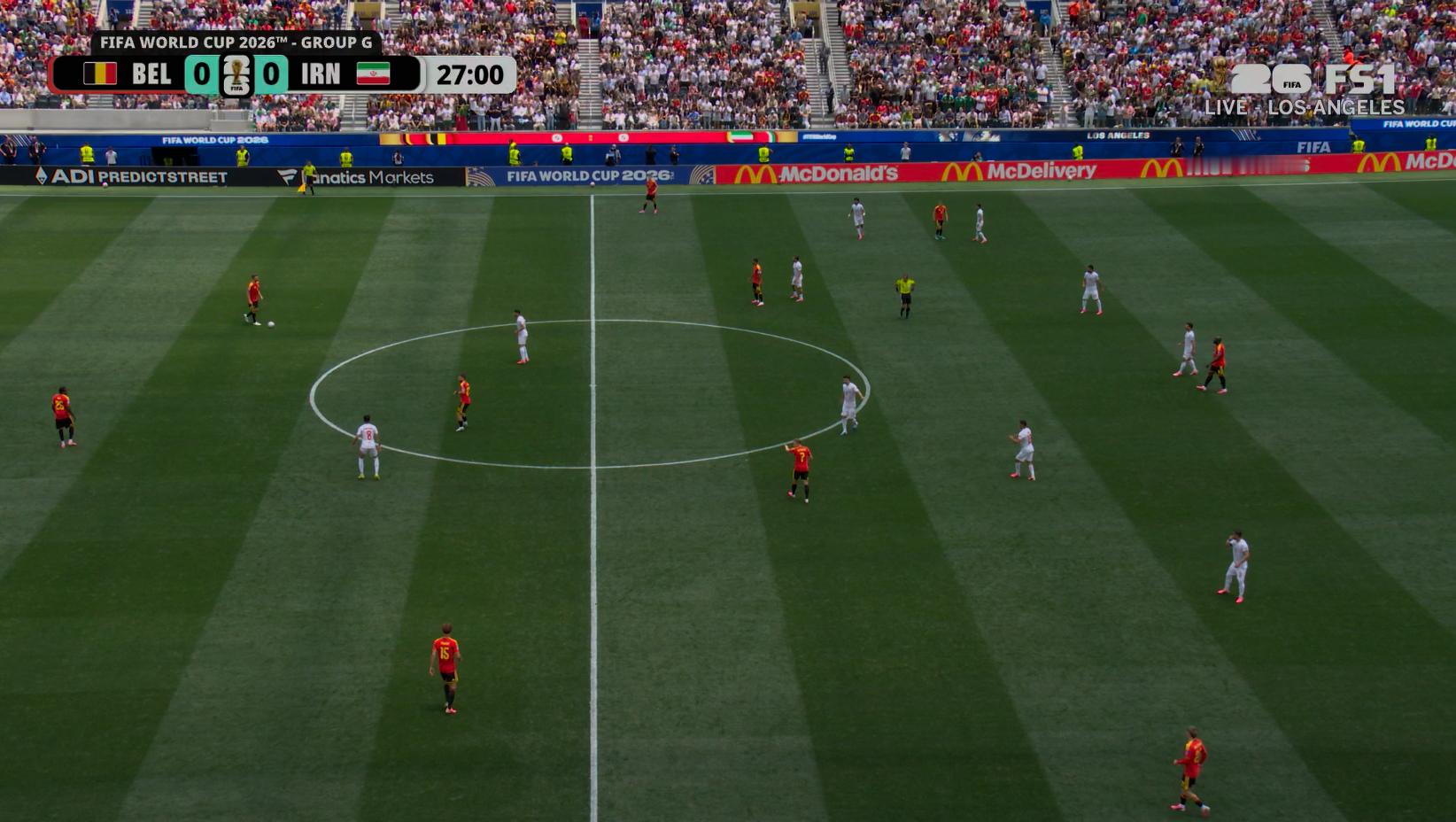 2026国际足协世界杯 小组赛G组比利时对阵伊朗BO1，伊朗上半场一粒漂亮的进球