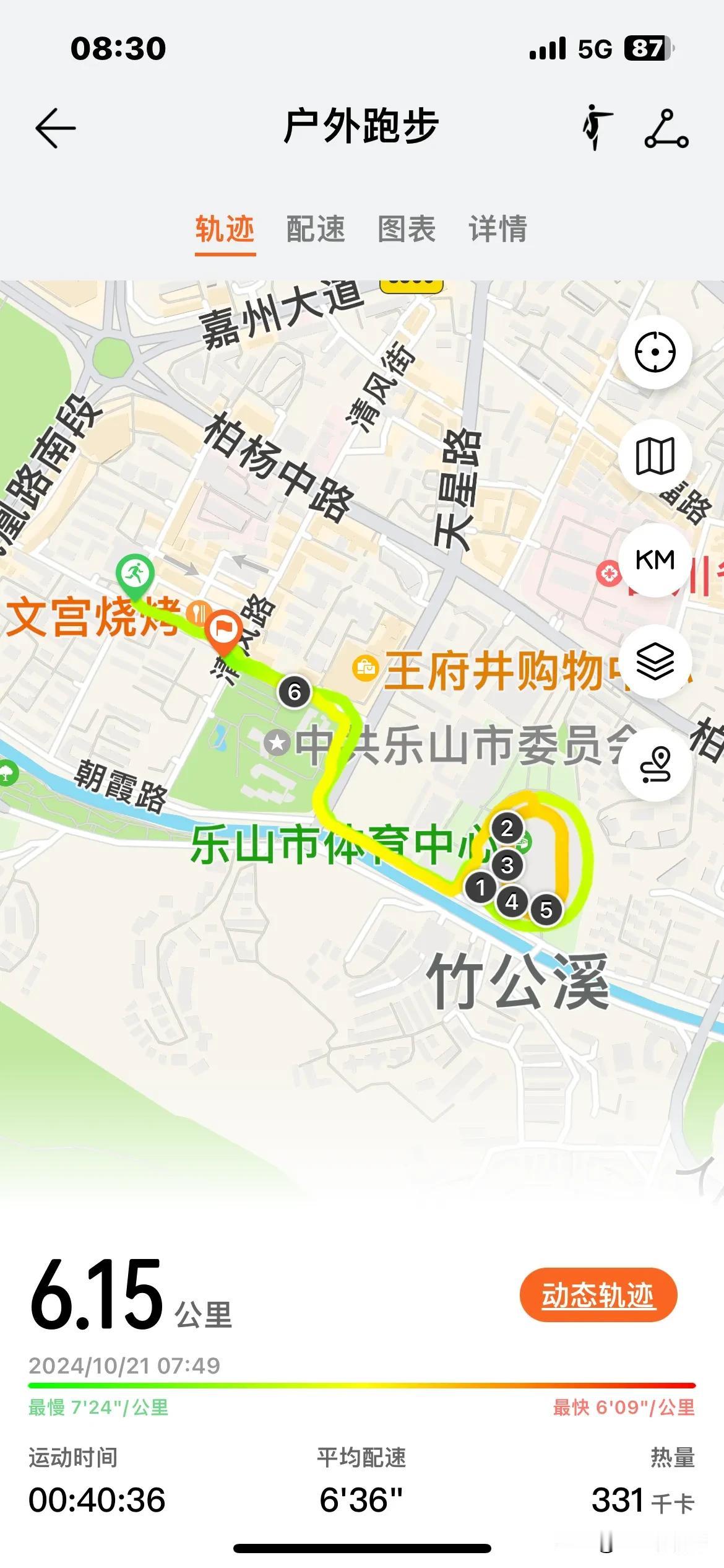 跑步：打卡6公里，630的配速，平均心率每分钟160次。
今天跑得慢，但心率仍然