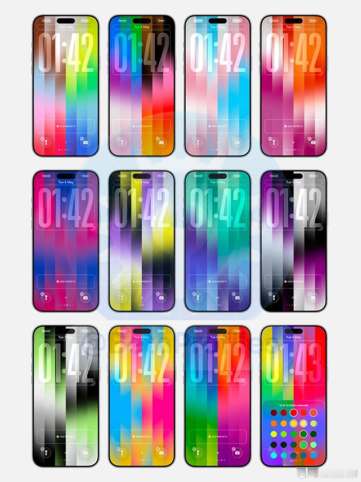 iOS 26.5中的Pride Luminance壁纸有11种不同的颜色组合，外
