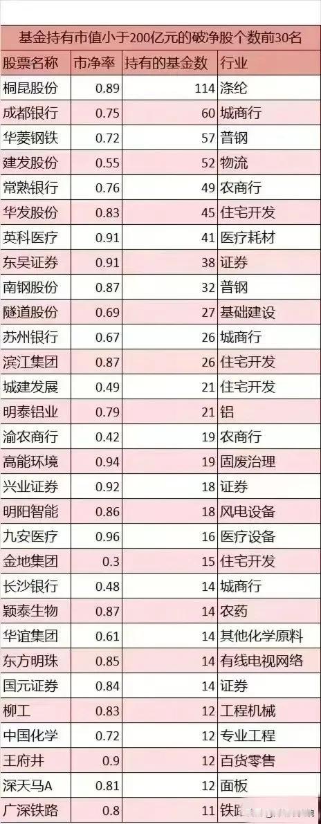 小市值+破净+基金持股票盘点！
资料仅供参考，不构成投资建议！