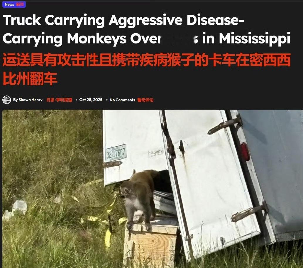 疑似携带病毒的猴子在美国逃脱这不是国外xxx电影开头吗？一只携带病毒的猴子逃跑，