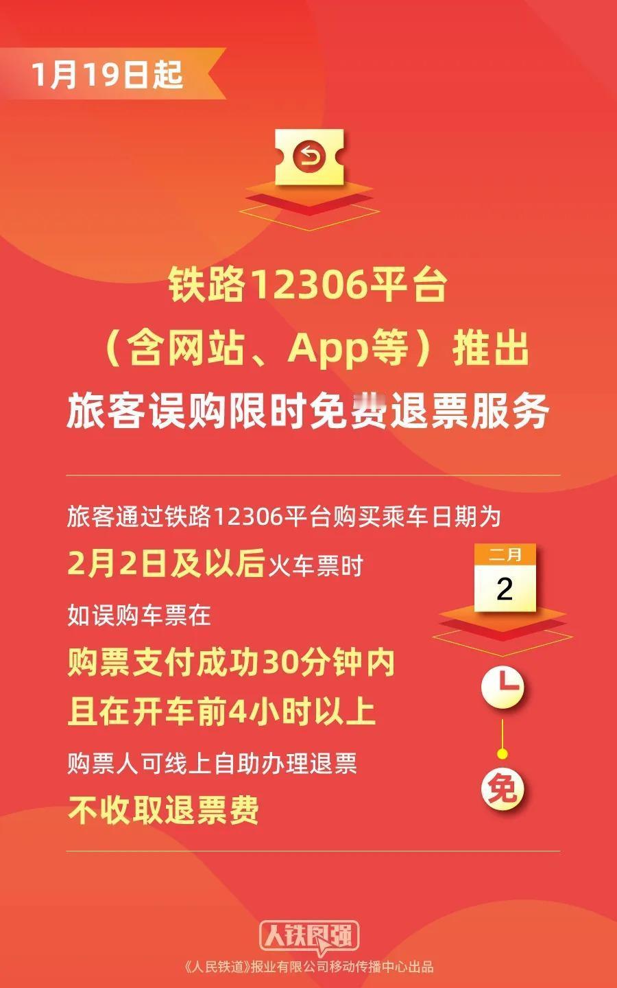 铁总暖心福利来了！买票后30分钟内、发车前4小时以上能免费退，等于给了个“后悔期