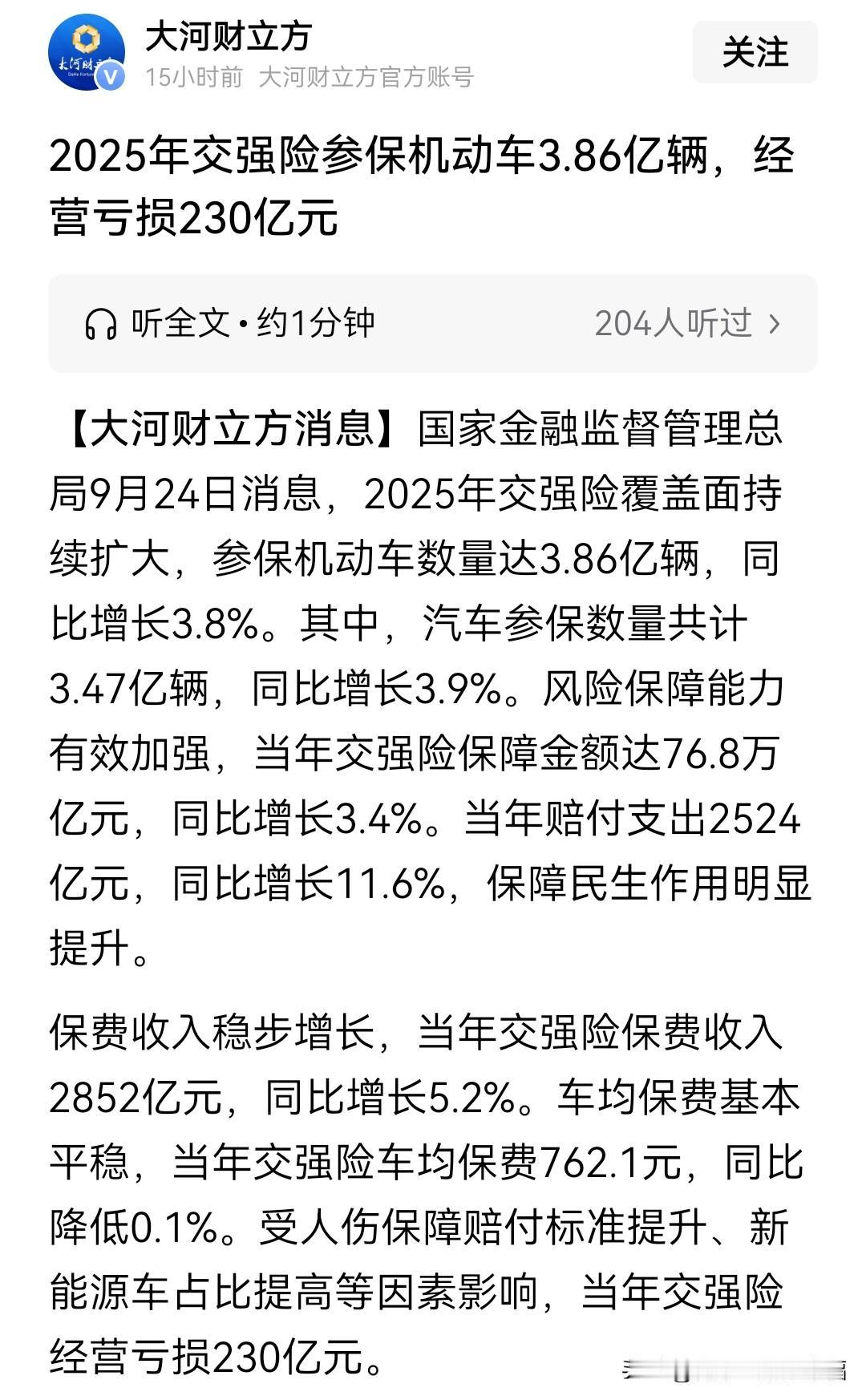 这年头，啥行业巨亏我都可以接受，可是交强险居然整体亏损230亿我是万万想不到的。