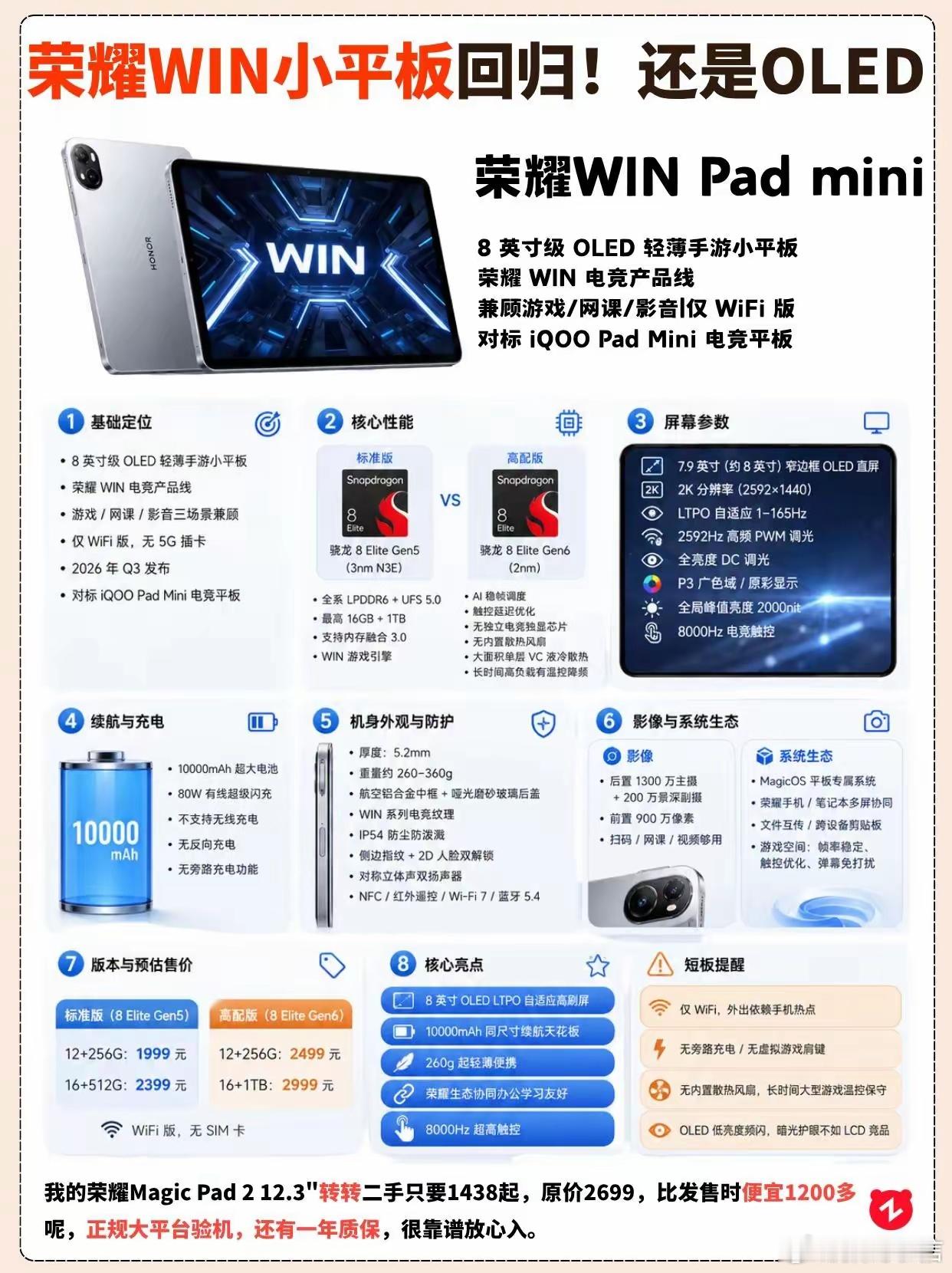 荣耀winpadmini荣耀全新8英寸电竞小平板来袭，搭载高规格OLED电竞屏，