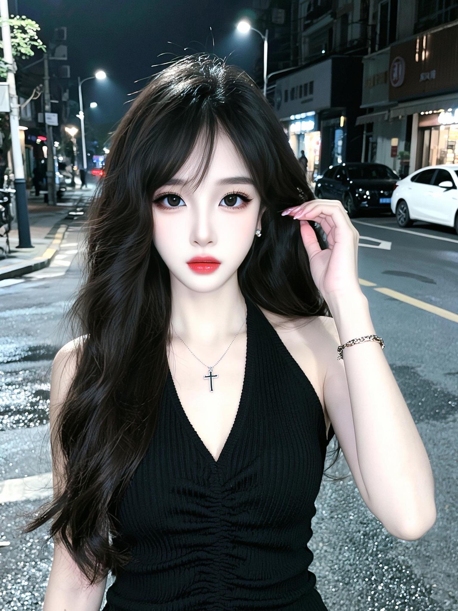 辣妹出街 十字项链 175御姐穿搭 今日份辣妹ootd 黑色系御姐穿搭