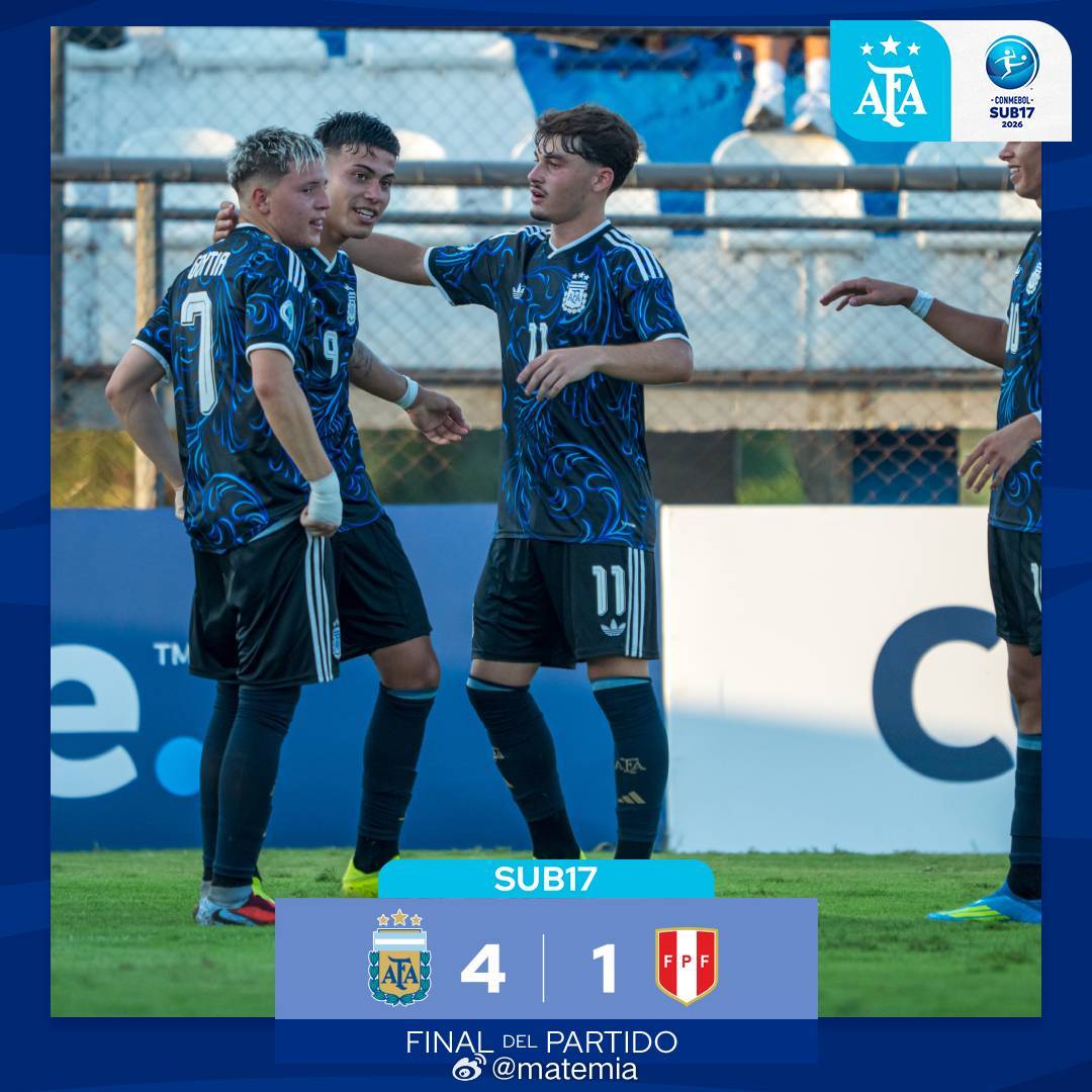 南美U17锦标赛🏆B组 第一轮全场比赛结束阿根廷4-1 秘鲁阿兰·阿尔卡拉斯 