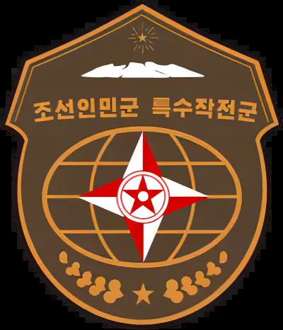朝鲜人民军海外作战归国人员的作战服右臂佩戴特殊作战军臂章，左臂这个带降落伞的是什