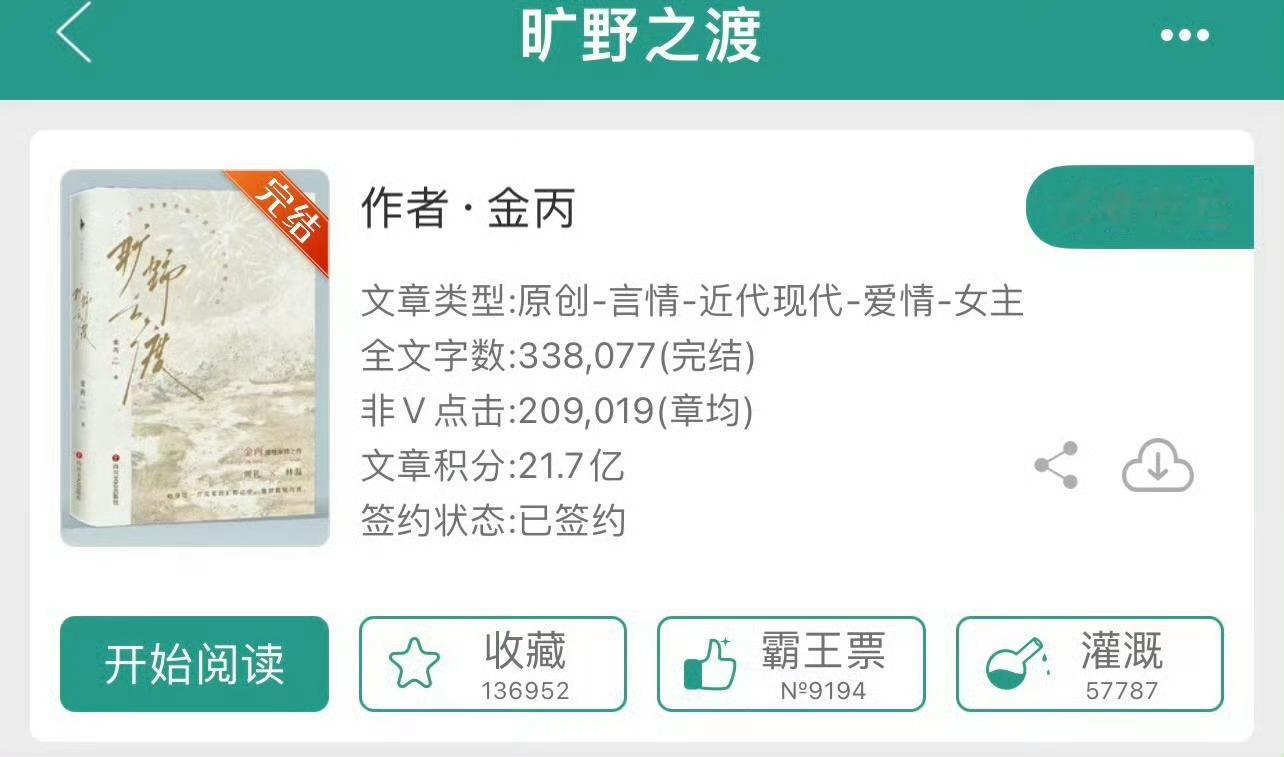 小说推荐：《旷野之渡》 作者:金丙简评：慢热温柔女主vs腹黑霸道男主，暗恋，熟男