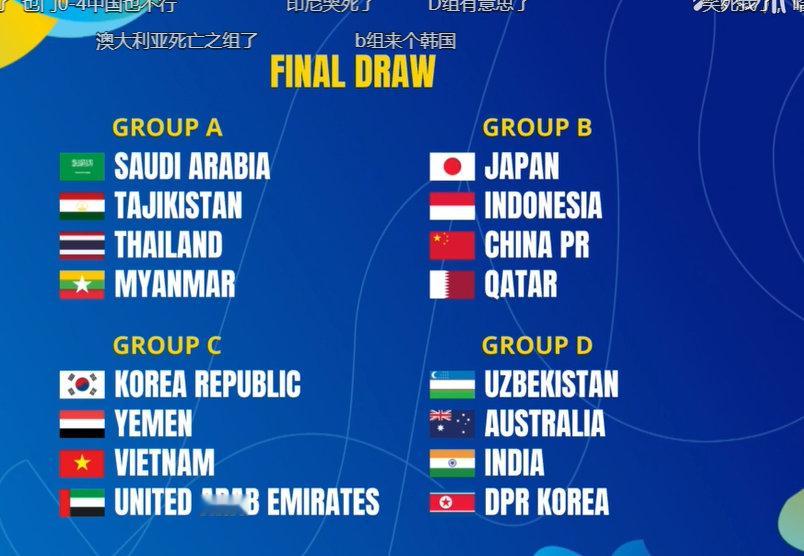 中国日本印尼卡塔尔，这个分组真正崩溃的是印尼人，毕竟刚被揍过。而对我们的小伙子来