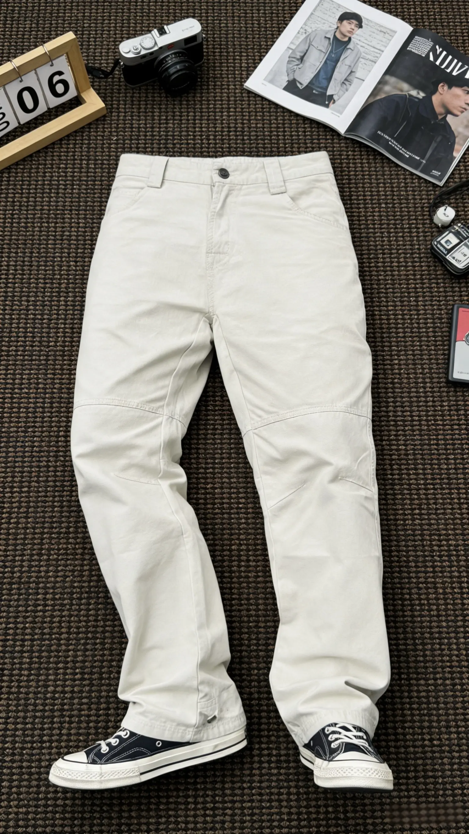 弯刀立裁拼接工装裤四季机能风可调节直筒裤简约透气休闲长裤