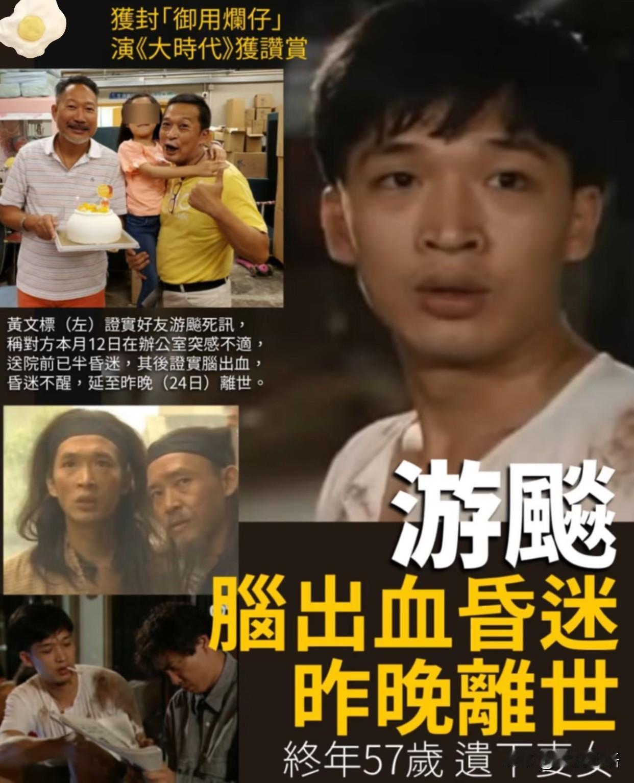 太让人揪心了
又一位TVB老戏骨
永远离开了我们
57岁的游飚
24日晚因脑出血