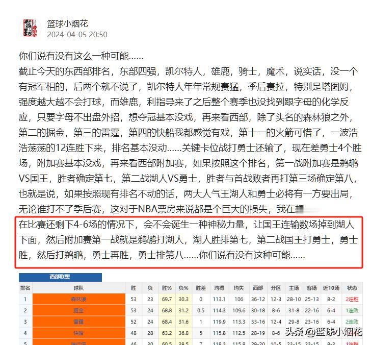 刚出院，急不可耐看了一下西部的最终排名！我说什么来着！是不是这么个事儿？就问你们