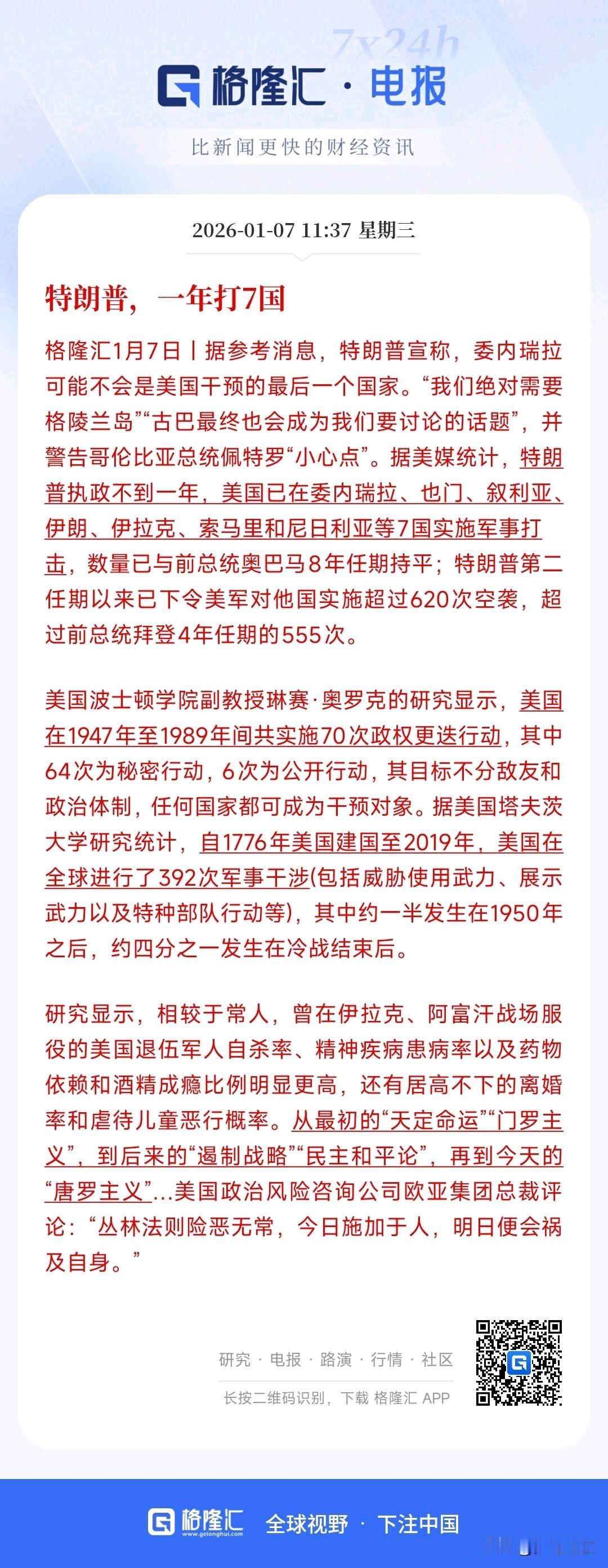原来特朗普才是好战分子，执政一年打了7国
特朗普这一年来已经下令打了7个国家，而