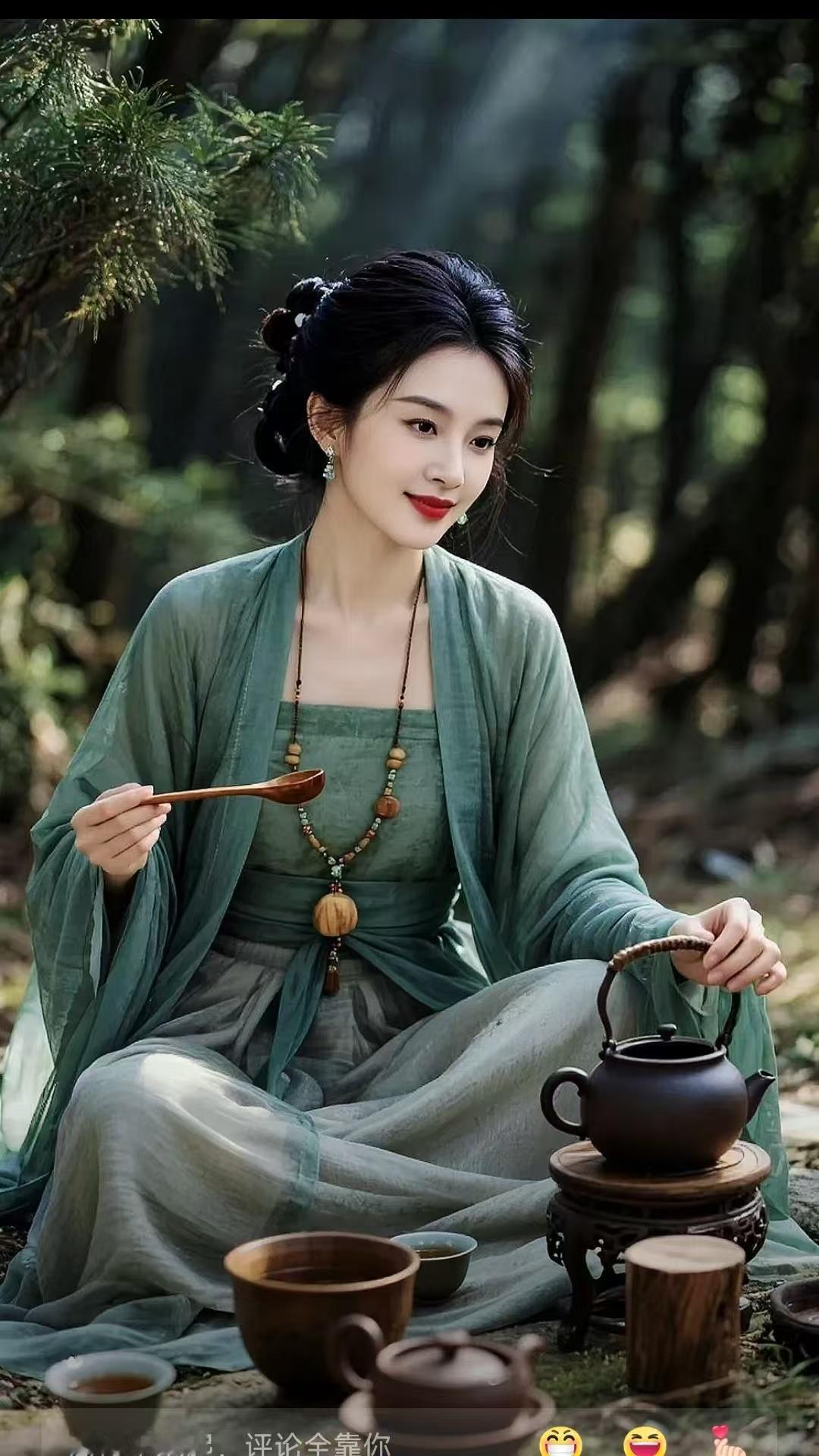 天净沙·松间煮茶
松风漫卷茶烟，
青衫染尽林峦。
木杓轻分涧暖，
一襟闲淡，
偷