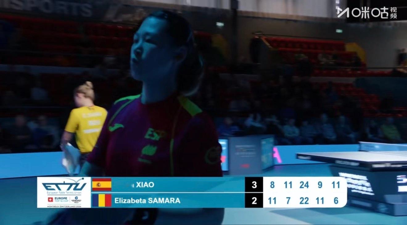 2026欧洲16强女子单打16-8肖瑶茜3-2萨马拉（8-11 11-7 24-