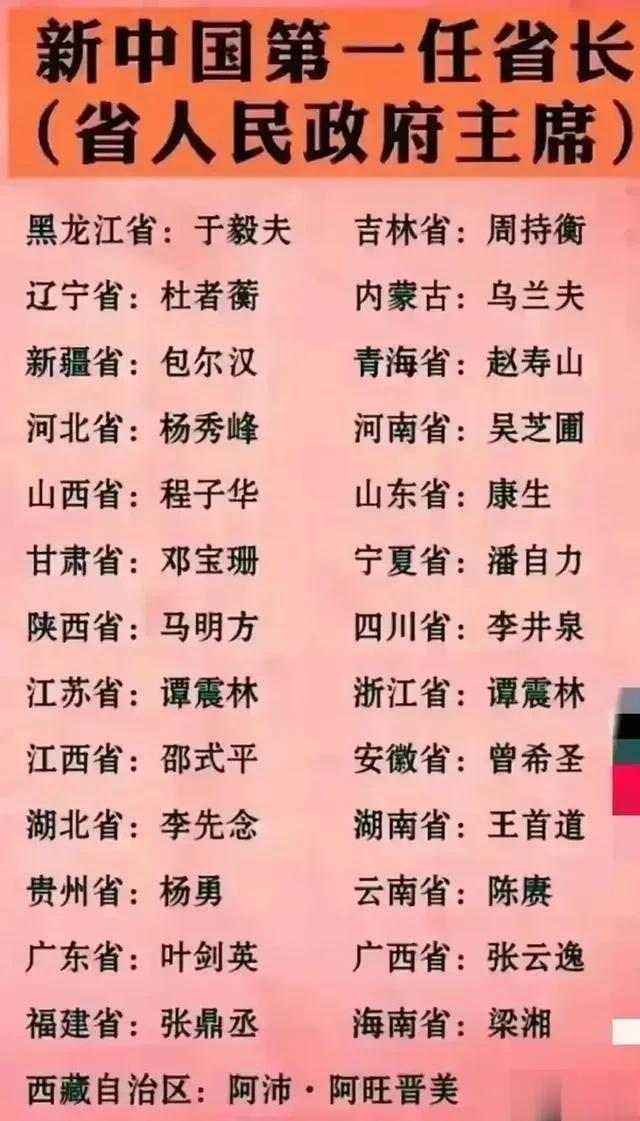 新中国各省份首任省长都是谁？
广东省：叶剑英元帅；
云南省：陈赓大将；
广西省：