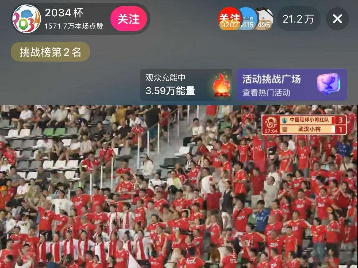 2034杯揭幕战， “2034杯”小抖账号，同时在线人数超20万！ 