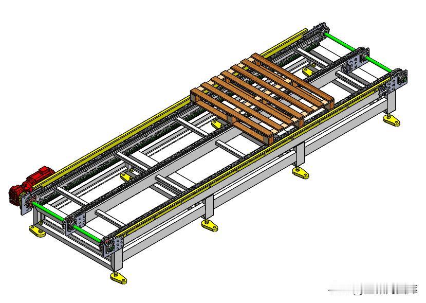 托盘输送机设计免费模型分享：
该 3D 模型专为工厂常用的木质或塑料托盘量身定制