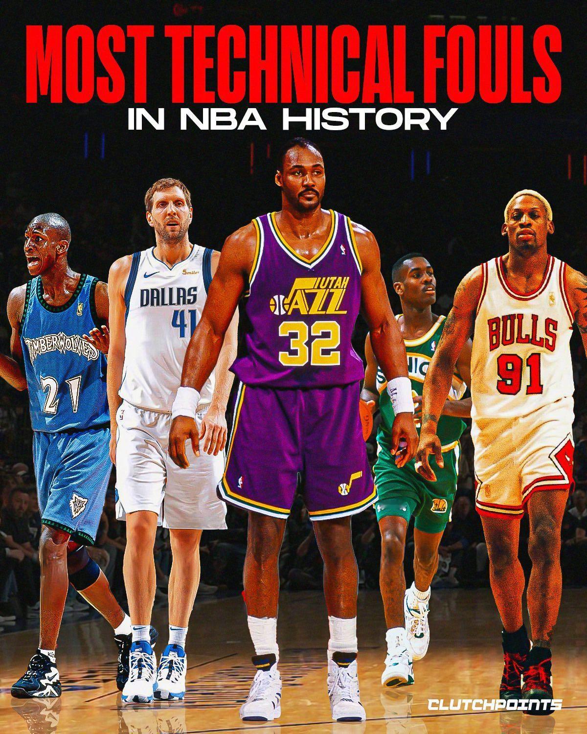 NBA历史个人技犯总数排行！卡尔-马龙332次排名第一，拉希德-华莱士只排在第三