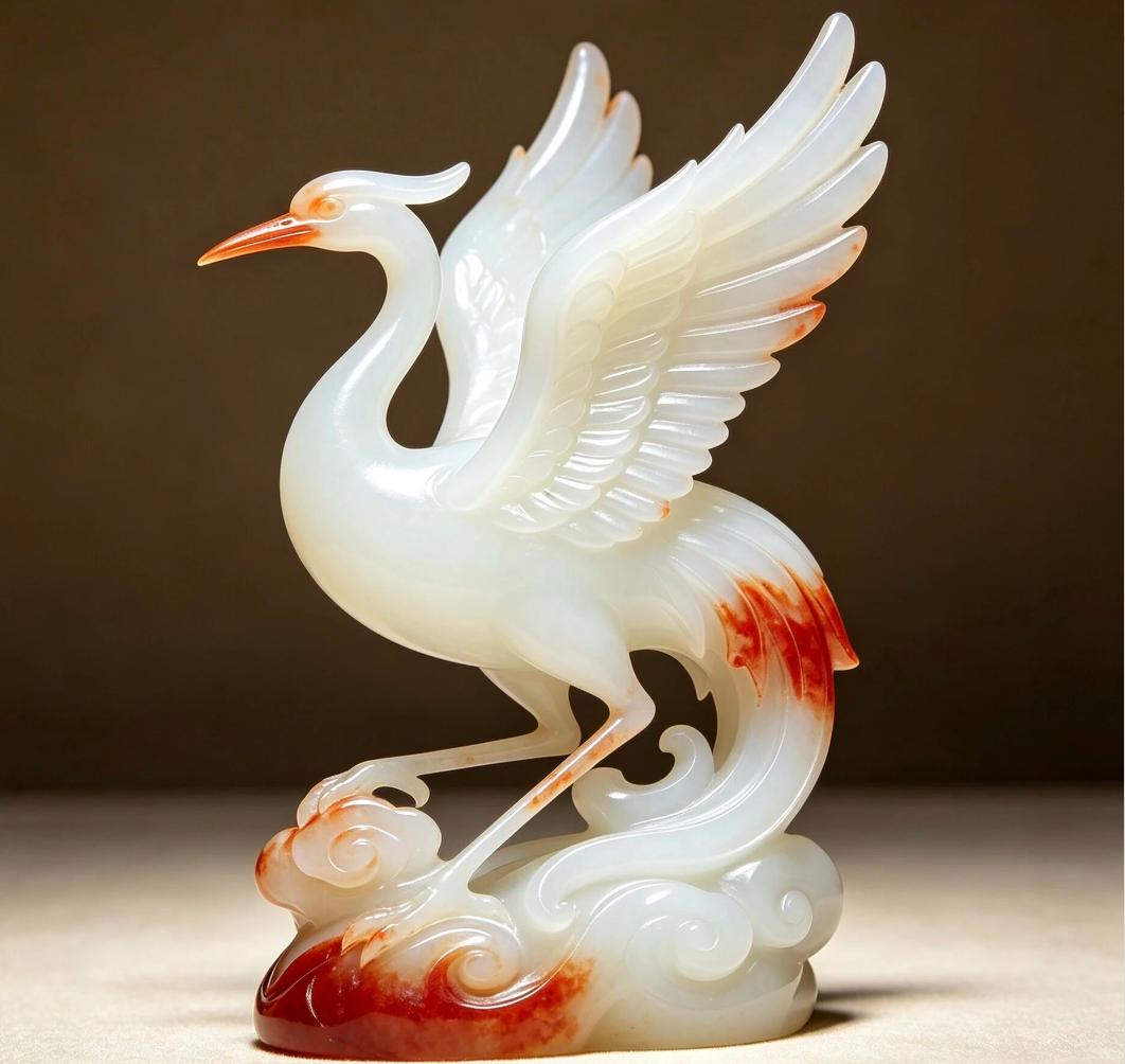 美玉赏析：俏色玉鹤雕件，匠心藏雅韵，寓意福寿绵长

这件俏色和田玉仙鹤摆件，堪称