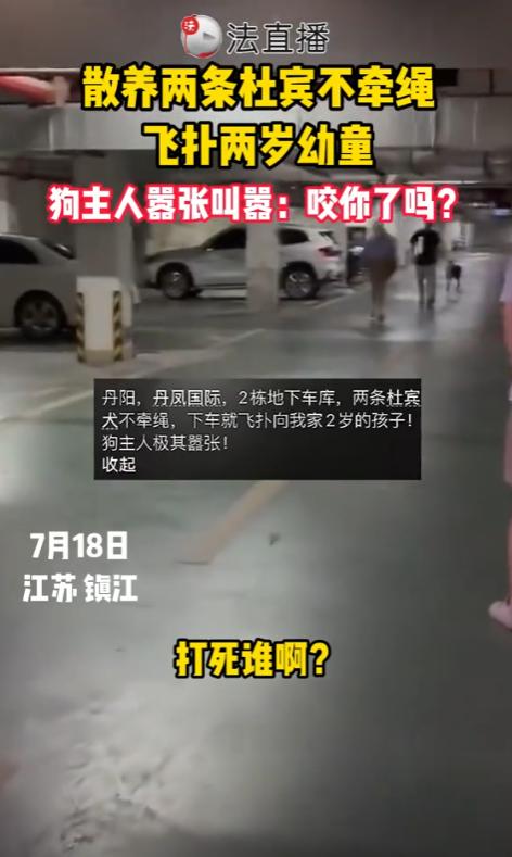 惊魂一刻！辽宁大连，一对狗爸狗妈遛着两条杜宾烈性犬，竟然没拴绳没带嘴套，扑向一名