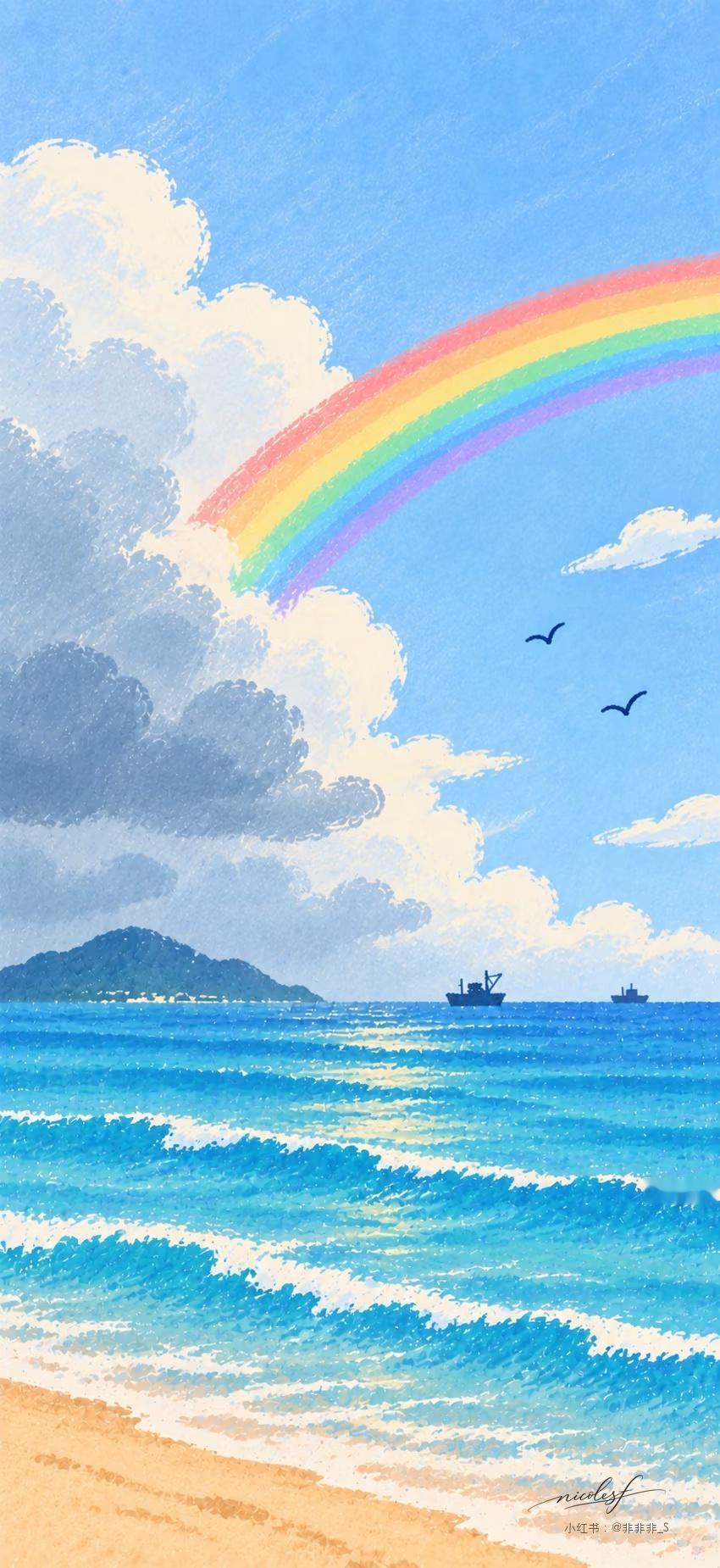 手机壁纸｜治愈系壁纸｜氛围感壁纸｜海边壁纸｜治愈系插画｜一起去看大海｜送你好看的