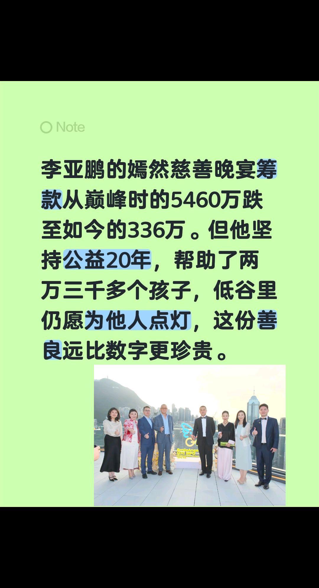 李亚鹏的嫣然慈善晚宴筹款从巅峰时的5460万跌至如今的336万。但他坚持公益20