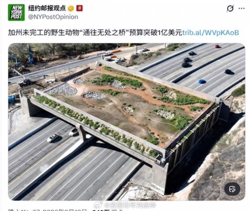 美国60米长的野生动物天桥，投资已超1.14亿美元，耗时近4年仍未完工。海外新鲜